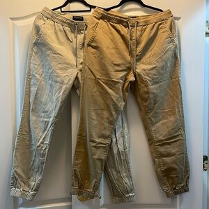 Aeropostale Mens Joggers, 2 Pairs, Size M, Khakis, draw string with pockets.
